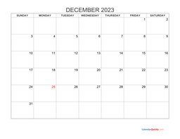 December Calendar 2023 with Holidays | Calendar Quickly