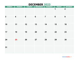 December Blank Calendar 2023 with Notes | Calendar Quickly