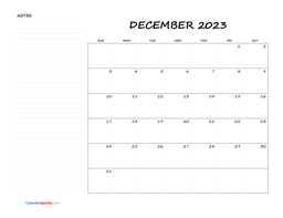 December Calendar 2023 Vertical | Calendar Quickly