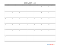 December Calendar 2023 Printable