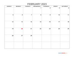 February Calendar 2023 with Notes | Calendar Quickly