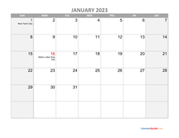 january calendar 2023 with holidays