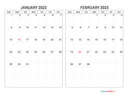 January and February 2023 Calendar