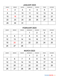 Three Months 2023 Calendar | Calendar Quickly