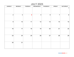 july 2023 blank calendar