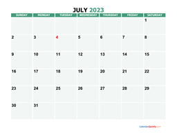 july 2023 printable calendar