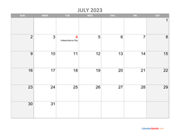 July Calendar 2023 with Holidays