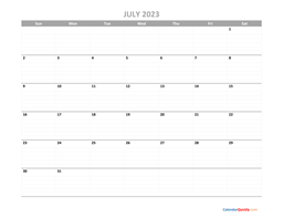 July Calendar 2023 Printable