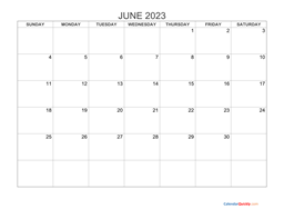 June 2023 Blank Calendar