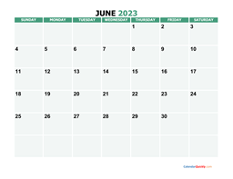 June 2023 Printable Calendar