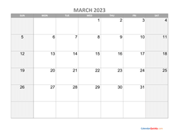 Printable March 2023 Calendar With Holidays