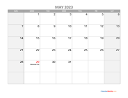 May Calendar 2023 with Holidays
