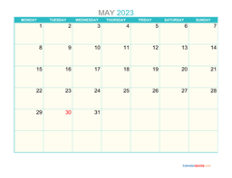 May Monday 2023 Calendar Printable