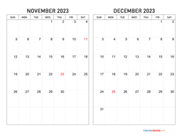 November and December 2023 Calendar