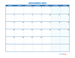 November 2023 Calendar with To-Do List | Calendar Quickly