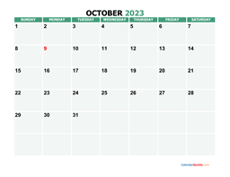 october 2023 printable calendar