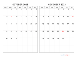 october and november 2023 calendar