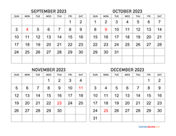september to december 2023 calendar