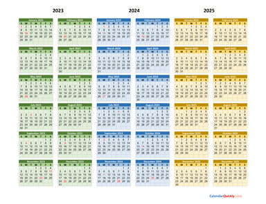 Free Calendar 2023 2024 2025 Template Printable 3 Year Calendar - www