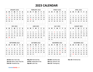 2023 Calendar with Holidays