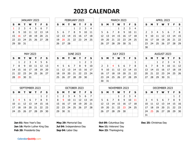 2023 Calendar with Holidays | Calendar Quickly