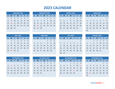 2023 calendar template word