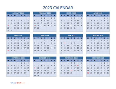 Monday 2023 Calendar Horizontal