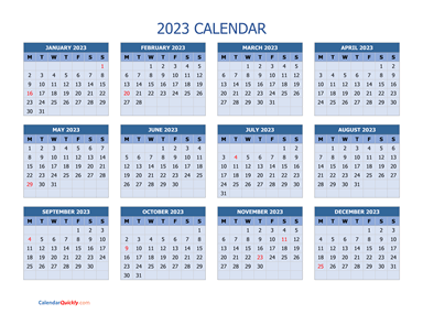 Monday 2023 Calendar Horizontal | Calendar Quickly