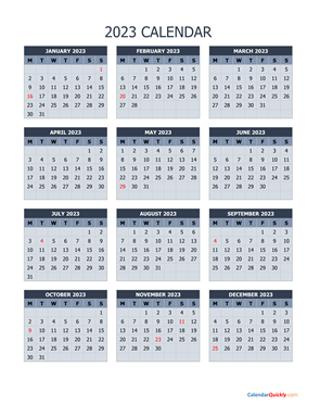 Monday 2023 Calendar Vertical