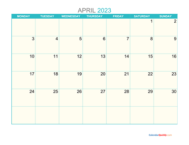 April Monday 2023 Calendar Printable