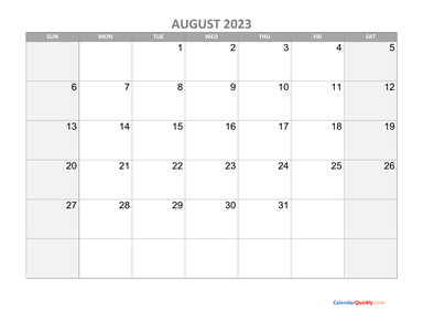 August Calendar 2023 with Holidays