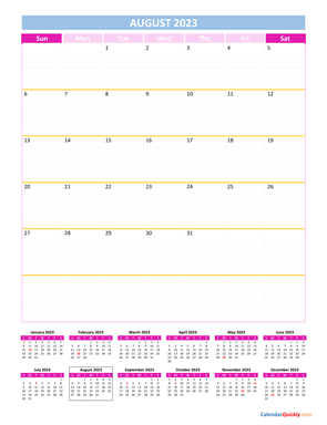 August Calendar 2023 Vertical