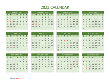 Yearly Calendar 2023 | Calendar Quickly