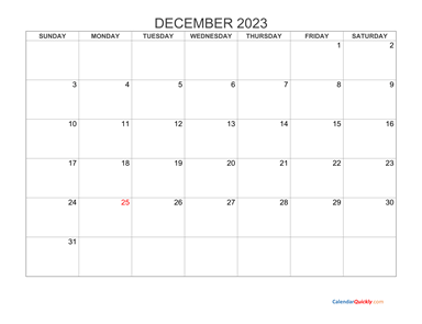 December 2023 Blank Calendar