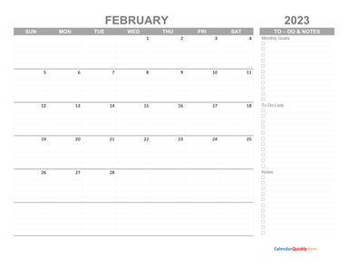 February 2023 Calendar with To-Do List