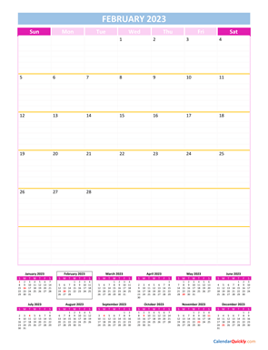 February Calendar 2023 Vertical