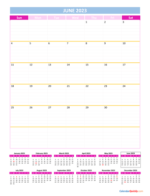 June Calendar 2023 Vertical