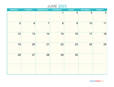 June Monday 2023 Calendar Printable