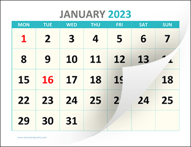 Large Monday Printable 2023 Calendar