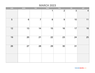 March Calendar 2023 with Holidays