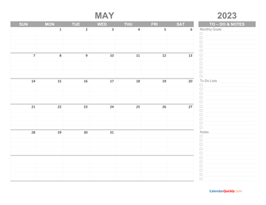 May 2023 Calendar with To-Do List