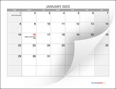 Monthly Calendar 2023 with Holidays