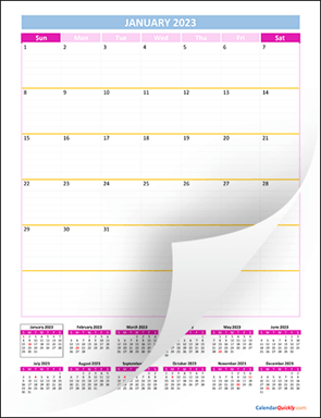Monthly Calendar 2023 Vertical