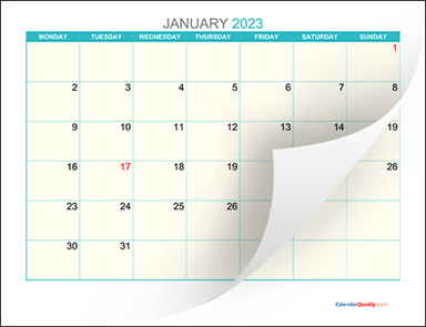 Monthly Monday 2023 Calendar Printable