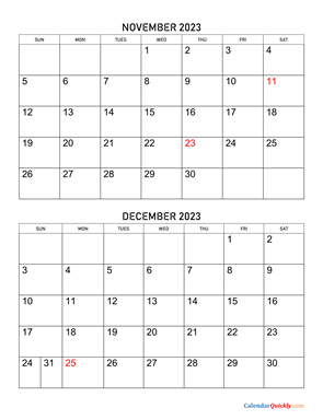 November and December 2023 Calendar | Calendar Quickly