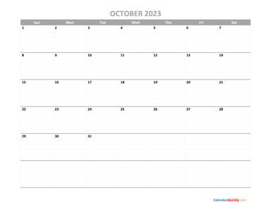 October Calendar 2023 Printable