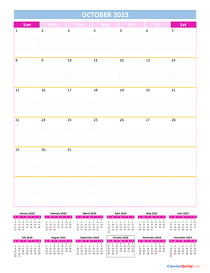 October Calendar 2023 Vertical