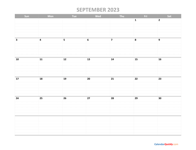 September Calendar 2023 Printable