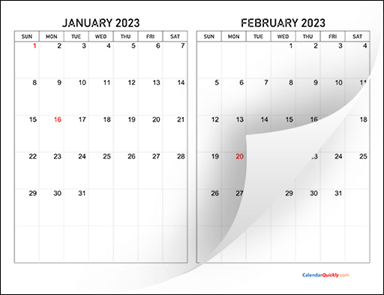 Two Months 2023 Calendar Horizontal