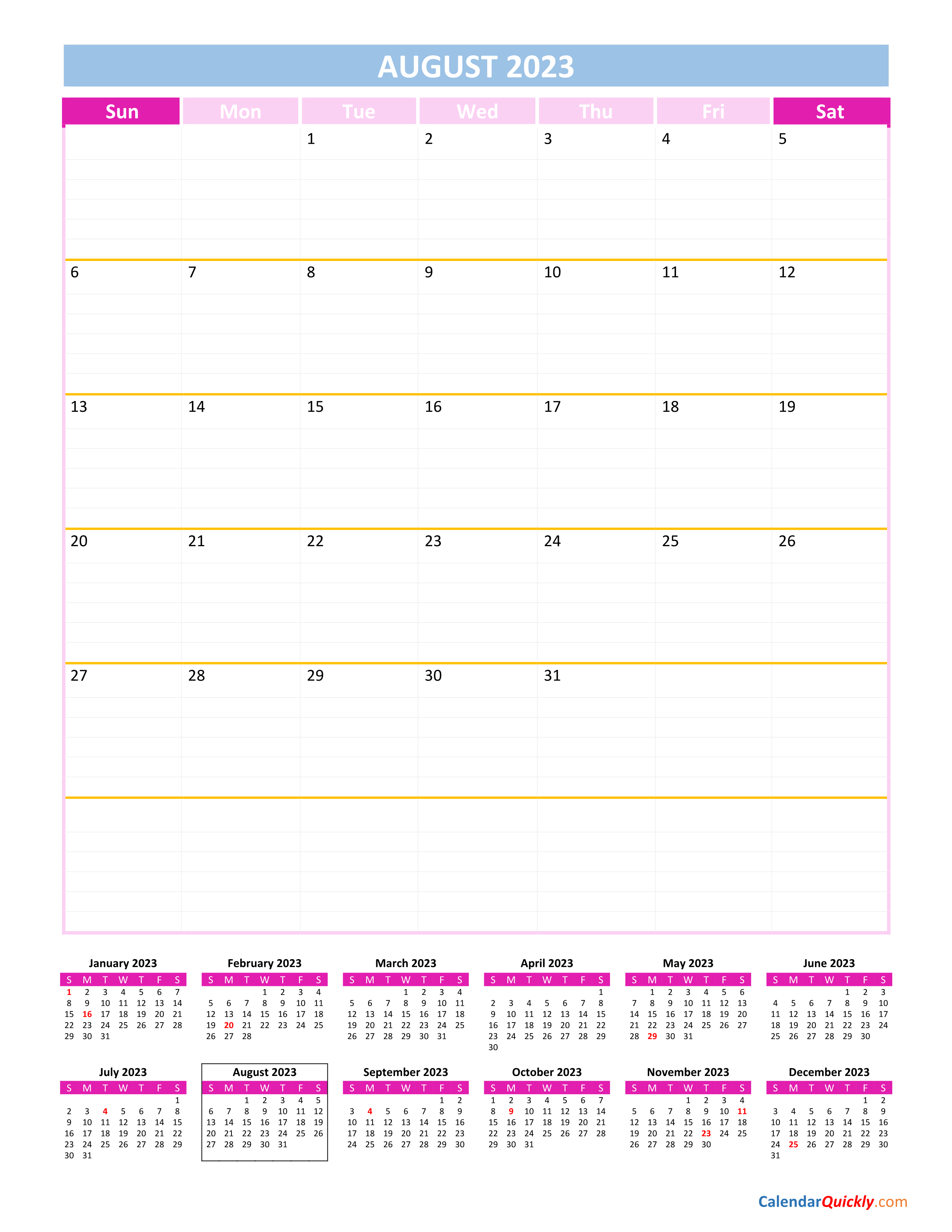 Vertical Printable Calendar 2023 - Printable Blank World